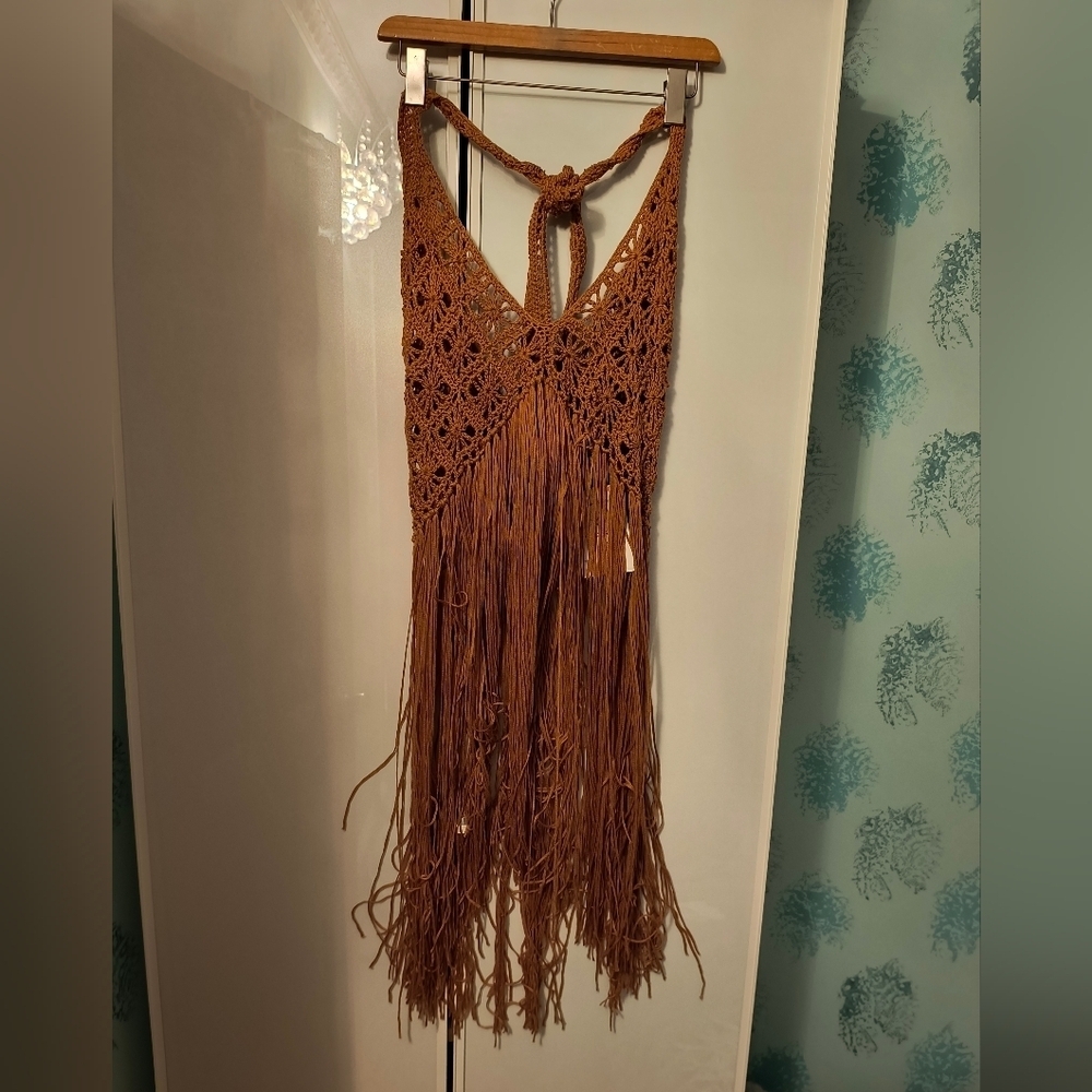 Whipers Women's Crochet Top Bra Cover Up, Color Brown XL